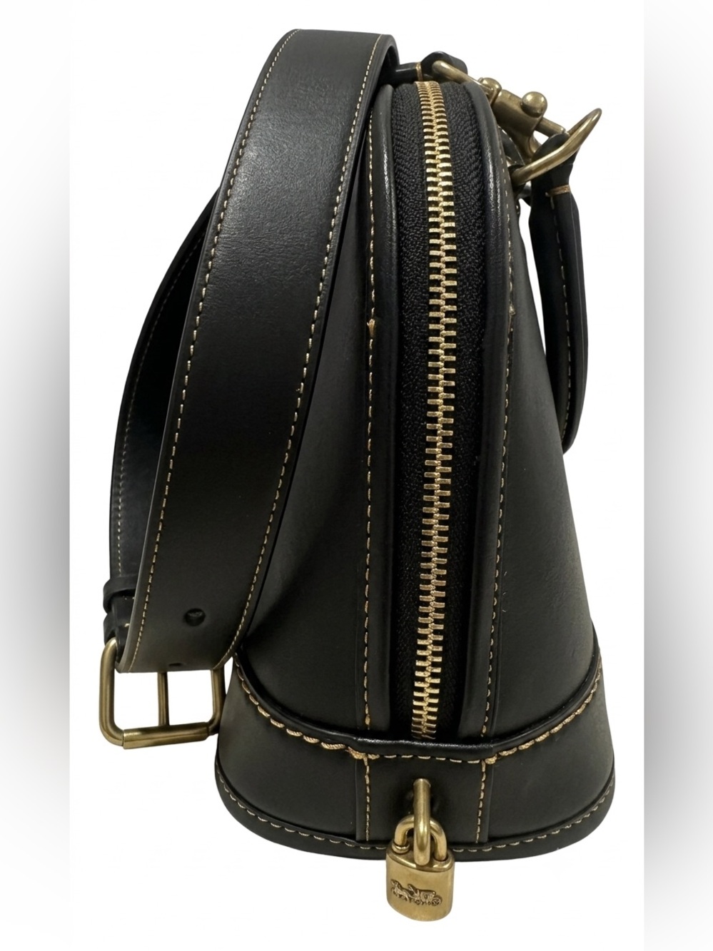 Coach Revel Bag 24 in black glovetanned leather with signature brass hardware. - Picture 5 of 11